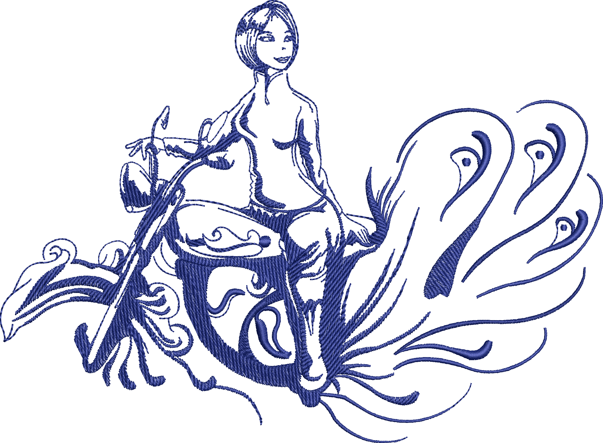 Blue Line-Style Embroidery Design of a Woman Riding a Stylized MotorcycleUnisex Oversized Classic T-Shirt