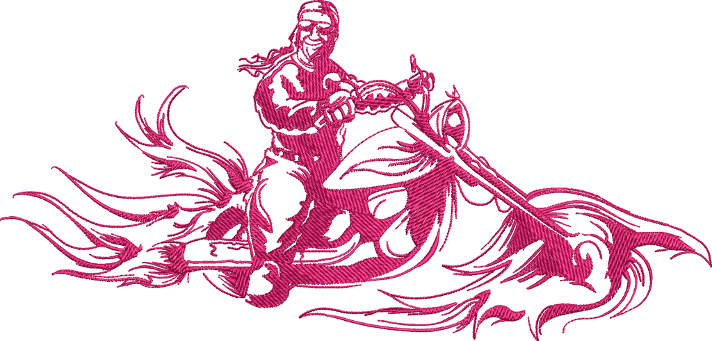 Monochrome Pink Embroidery Design of a Biker Riding a Chopper-Style MotorcycleUnisex Oversized Classic T-Shirt