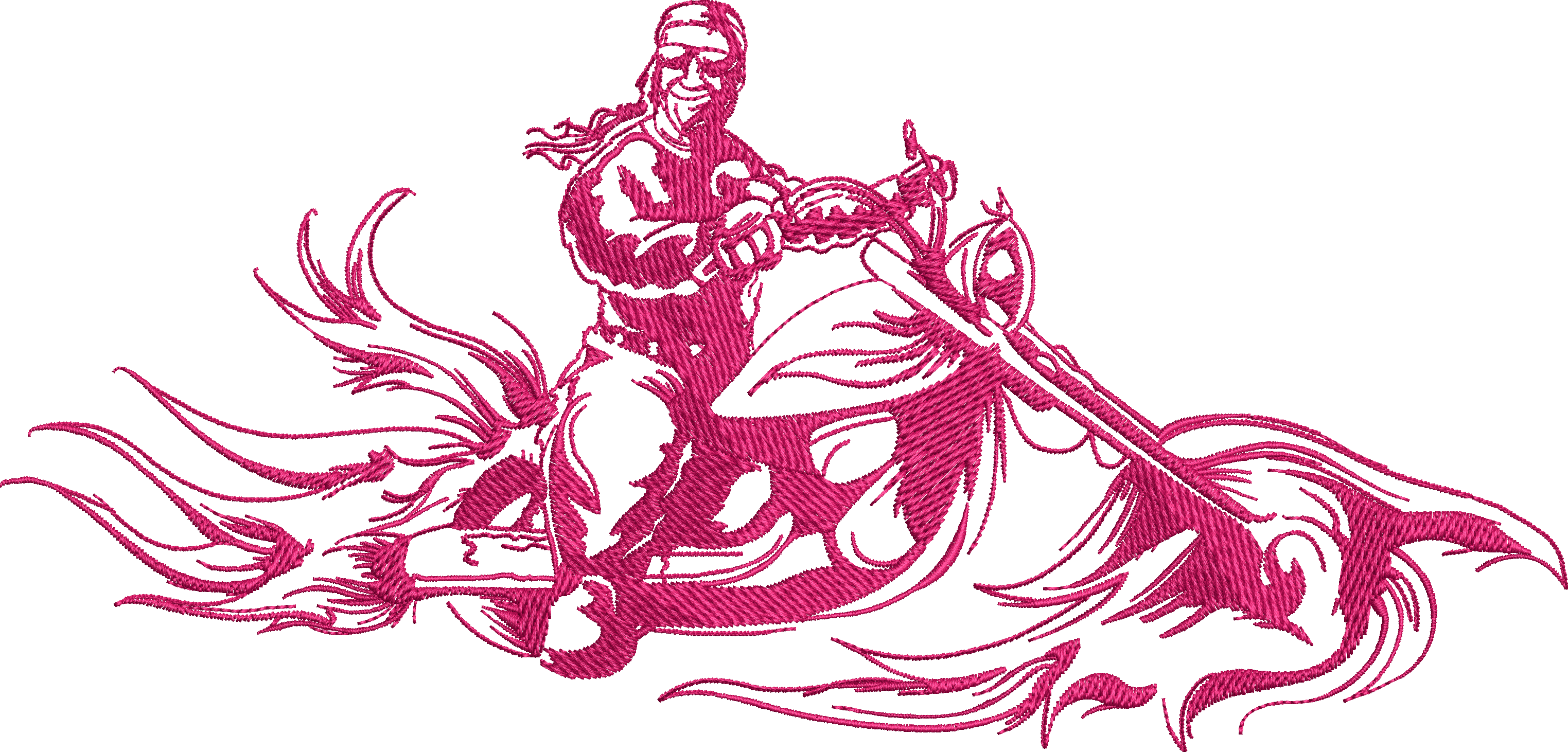 Monochrome Pink Embroidery Design of a Biker Riding a Chopper-Style MotorcycleUnisex Oversized Classic T-Shirt