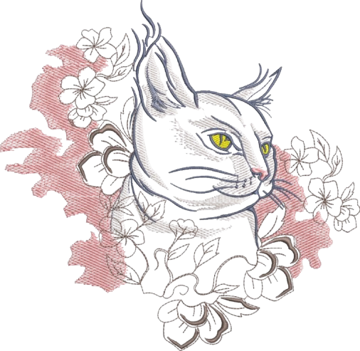 Embroidered-style Design of a Cat Surrounded by Flowers Unisex Oversized Classic T-Shirt