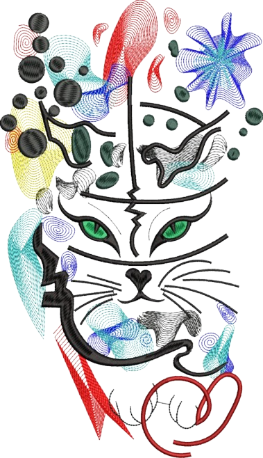 Modern, Abstract Embroidered Design of a Cat’s Face Unisex Oversized Classic T-Shirt