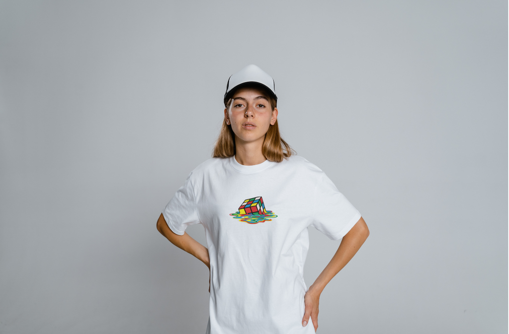 Embroidery Design of a Melting Rubik’s Cubev Unisex Oversized Classic T-Shirt