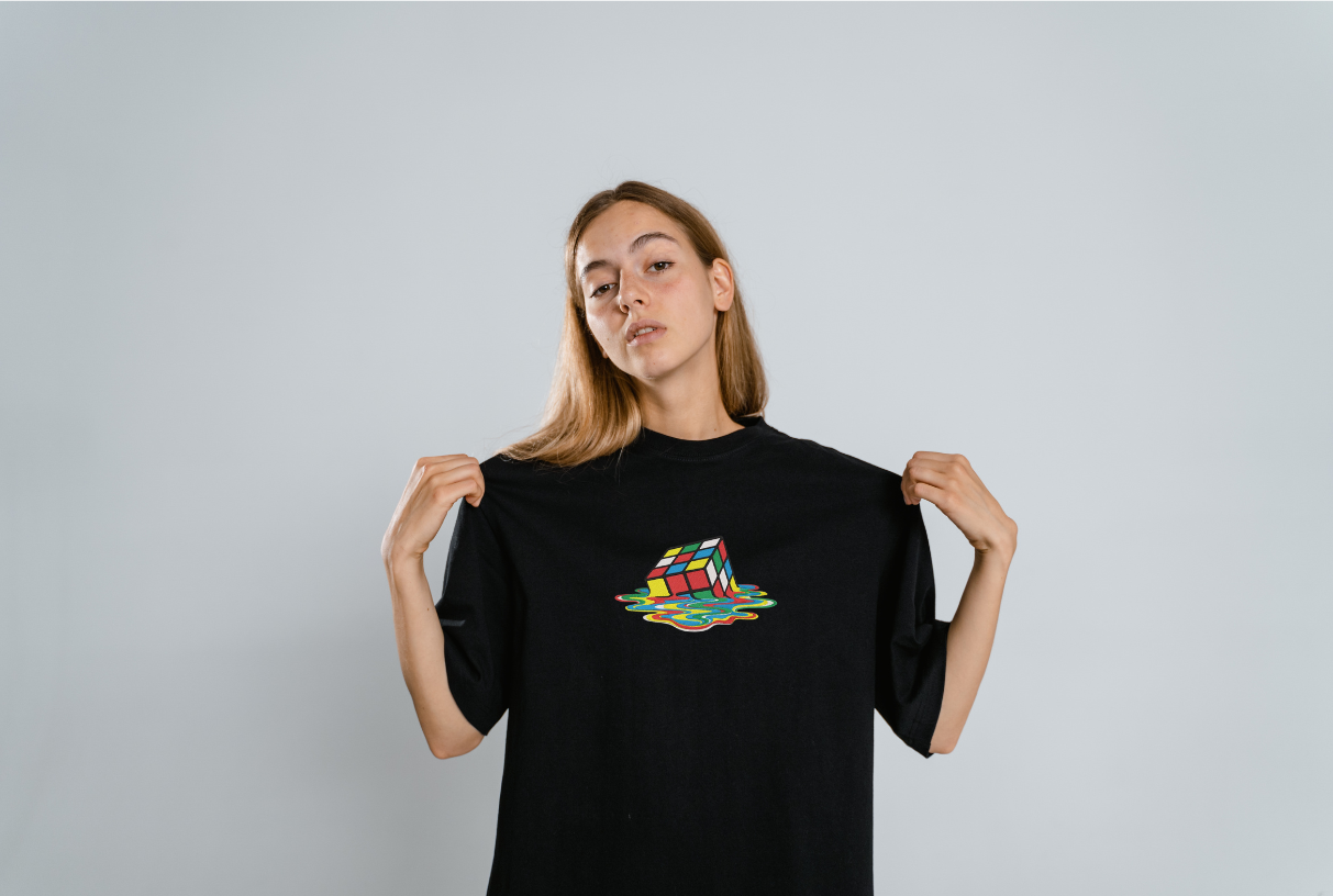 Embroidery Design of a Melting Rubik’s Cubev Unisex Oversized Classic T-Shirt
