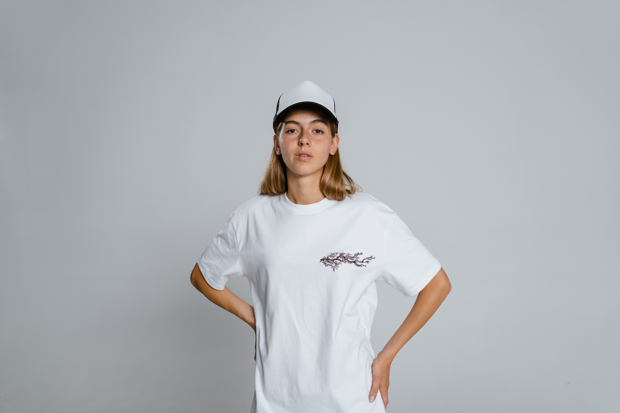 Delicate Embroidered Cherry Blossom Branch Unisex Oversized Classic T-Shirt