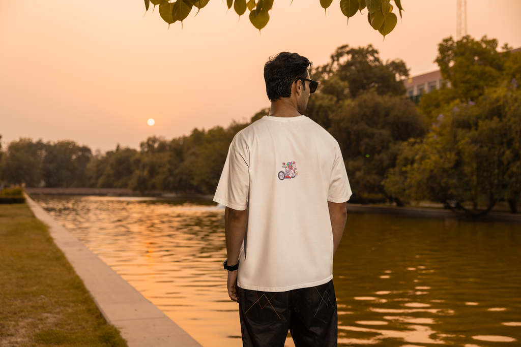 Energetic Clown Riding a Chopper-Style Motorcycle Unisex Oversized Classic T-Shirt