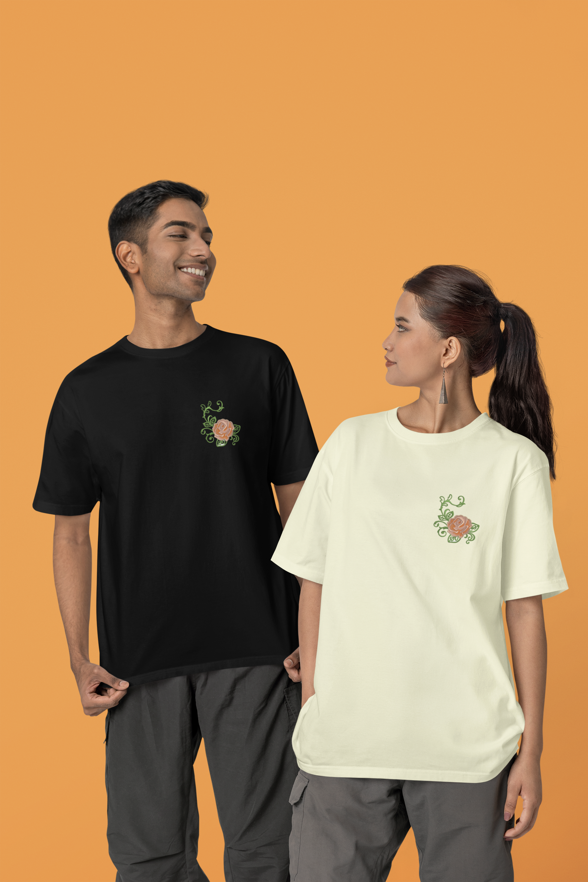 Stylized Rose in Warm Range and Peach Tones Unisex Oversized Classic T-Shirt