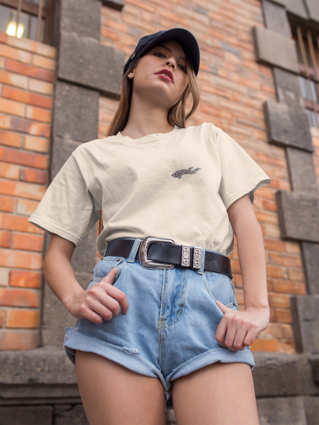 Delicate Embroidered Cherry Blossom Branch Unisex Oversized Classic T-Shirt