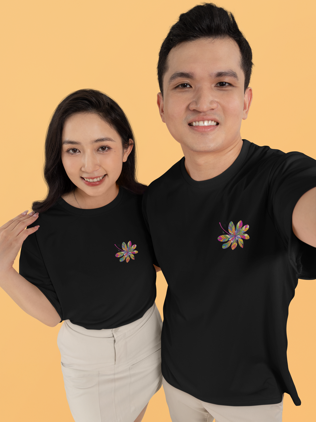 Stylized Leaf Composed of Multicolored Segments Unisex Oversized Classic T-Shirt