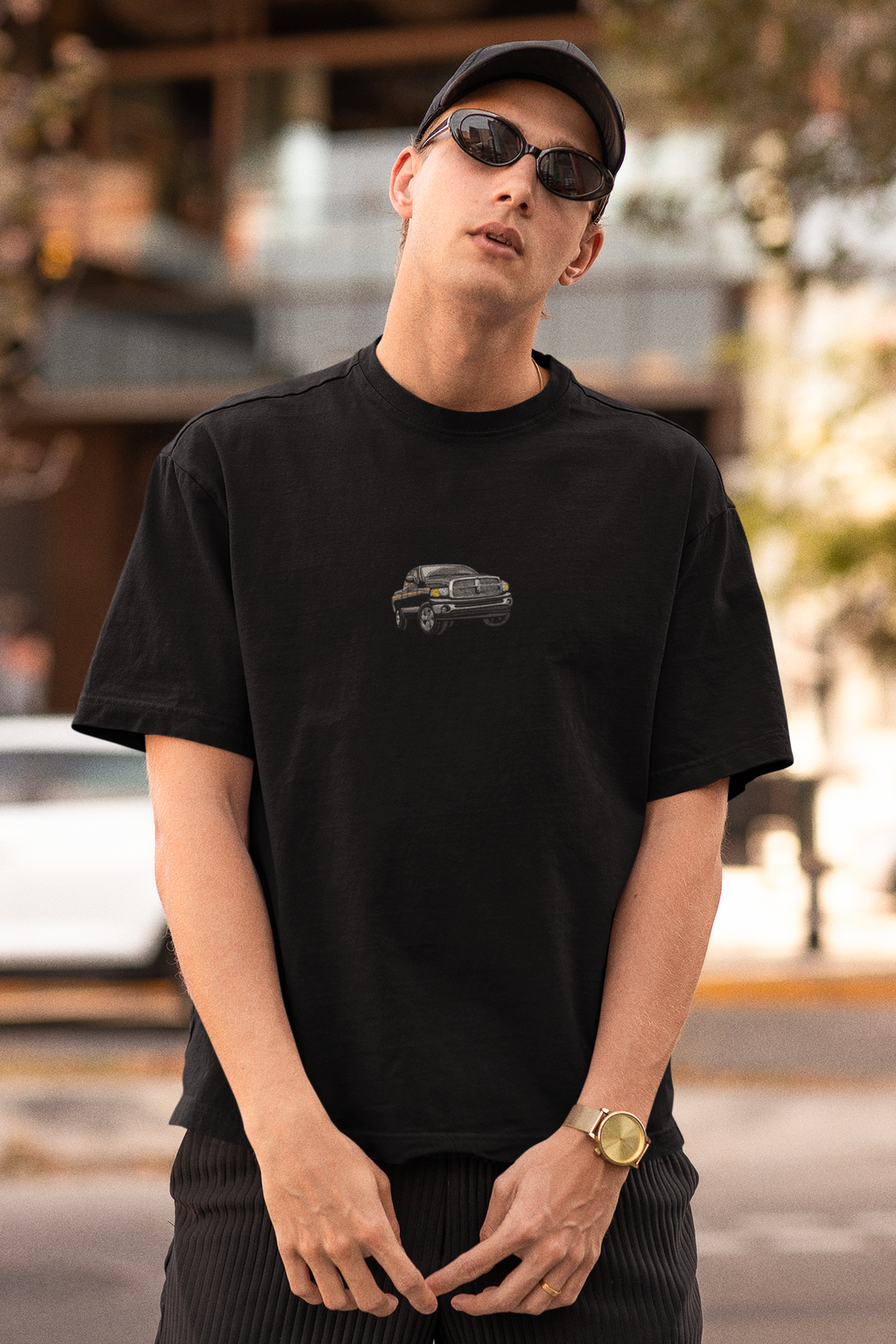 Embroidered Black Pickup Truck Unisex Oversized Classic T-Shirt