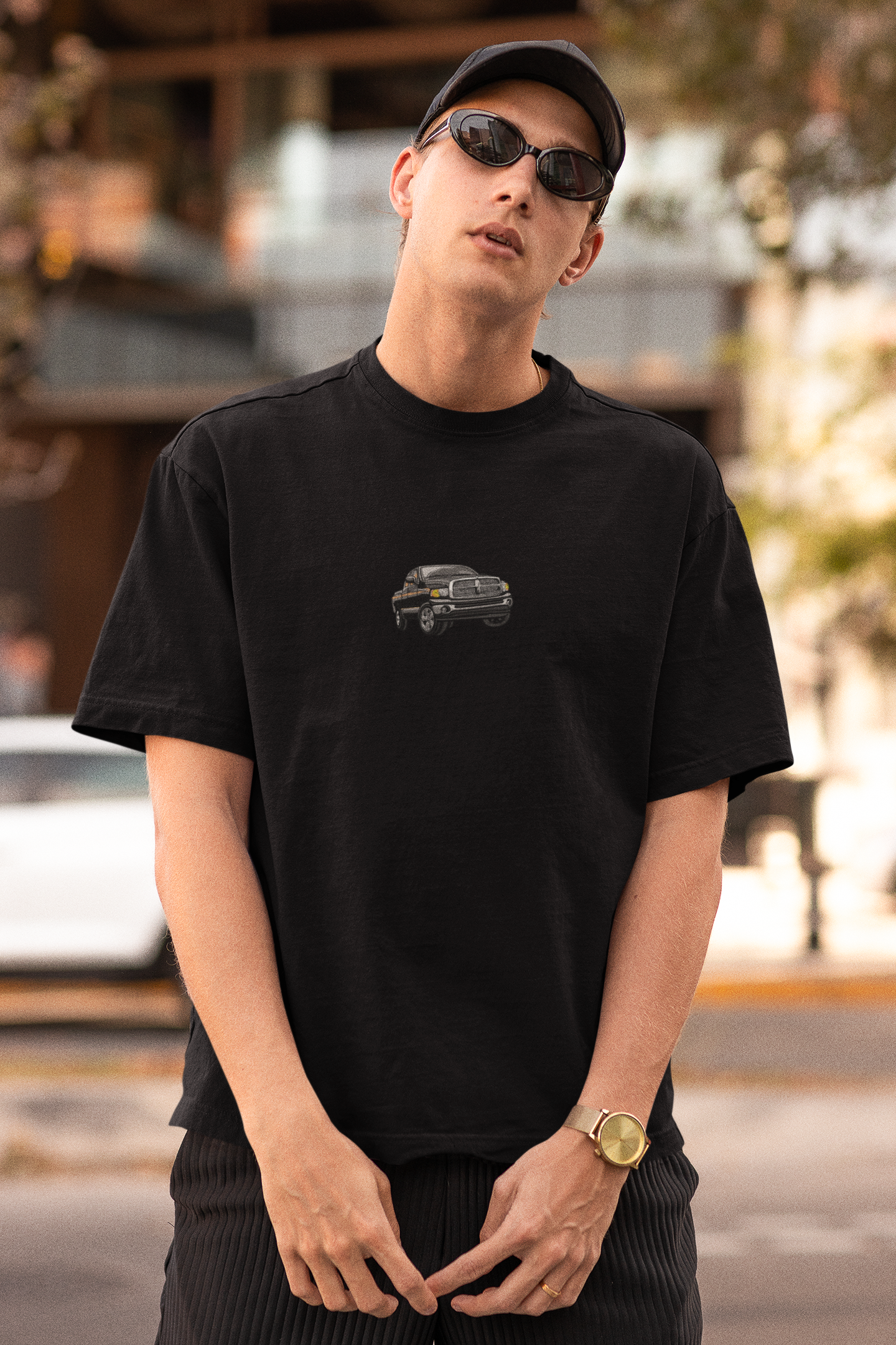 Embroidered Black Pickup Truck Unisex Oversized Classic T-Shirt