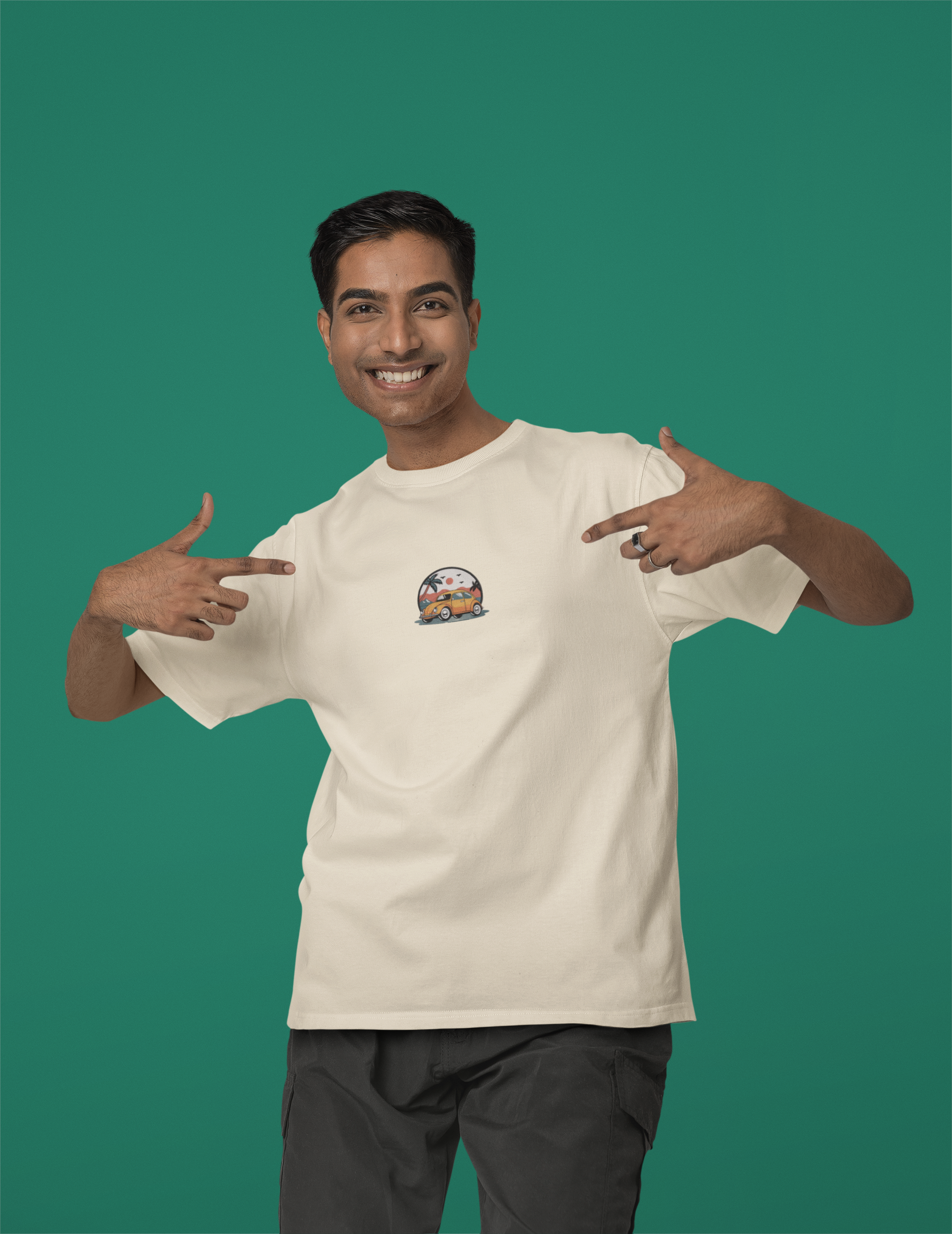 Yellow Vintage Car Embroided Unisex Oversized Classic T-Shirt