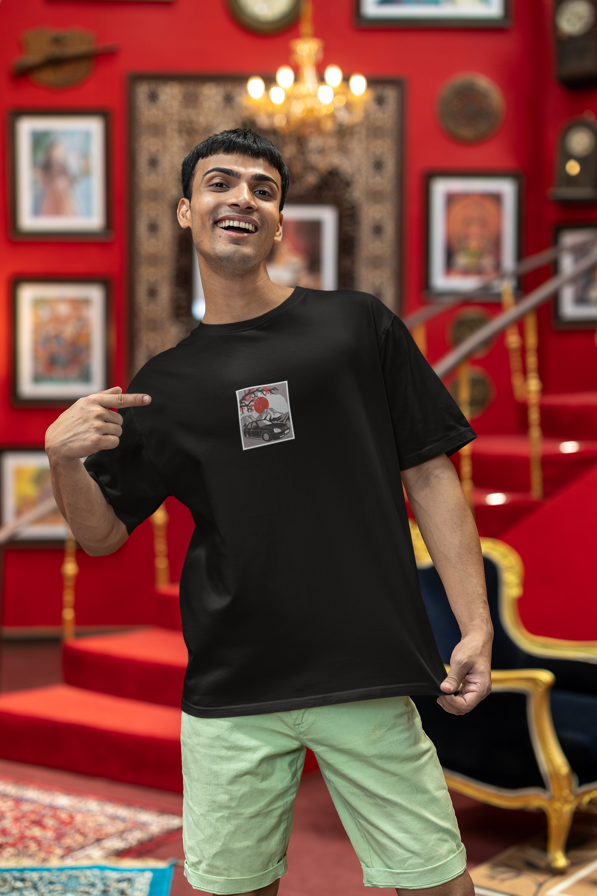 A Sleek Black Car Embroided Unisex Oversized Classic T-Shirt