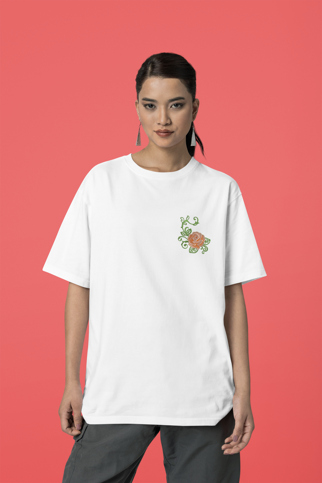 Stylized Rose in Warm Range and Peach Tones Unisex Oversized Classic T-Shirt
