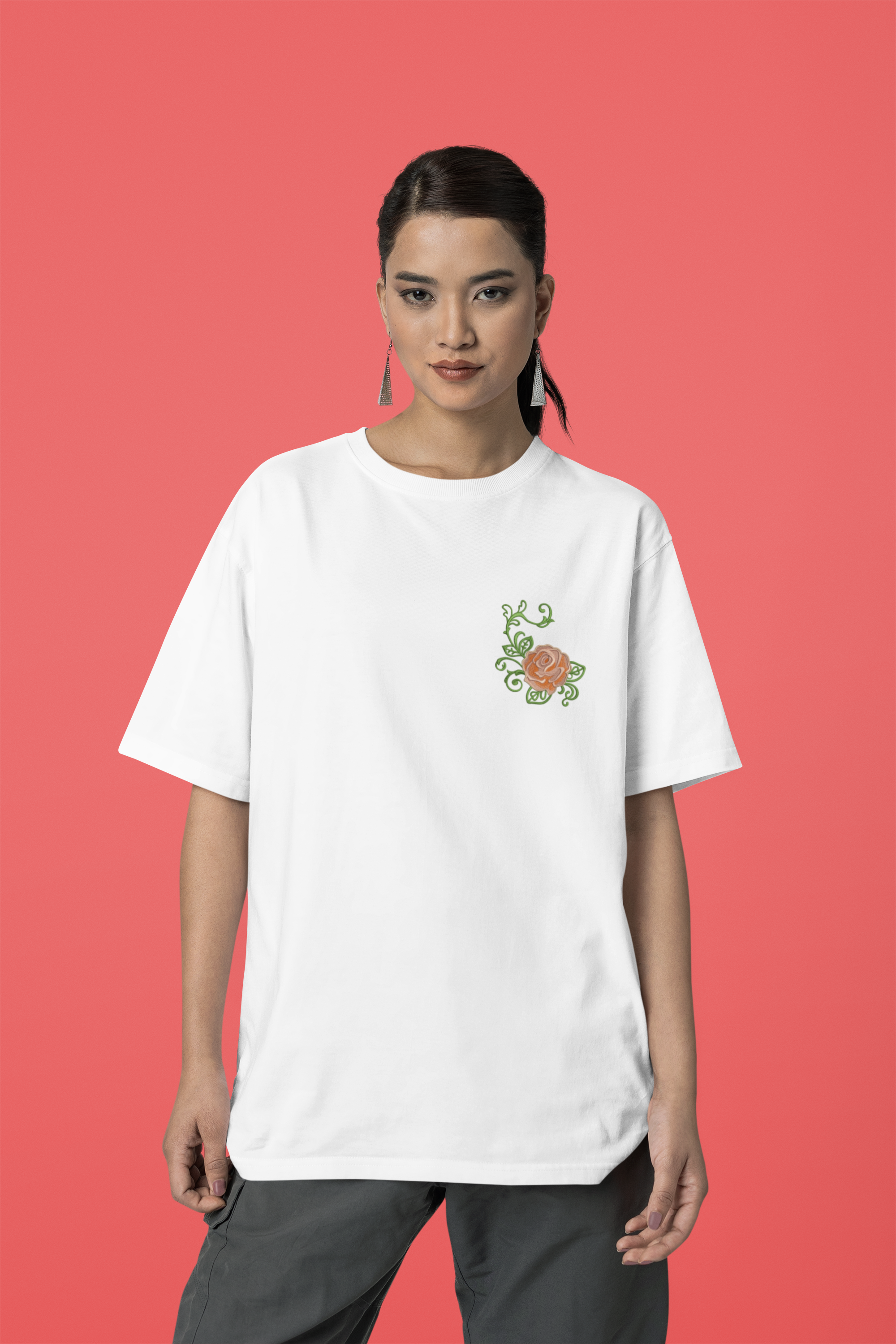 Stylized Rose in Warm Range and Peach Tones Unisex Oversized Classic T-Shirt