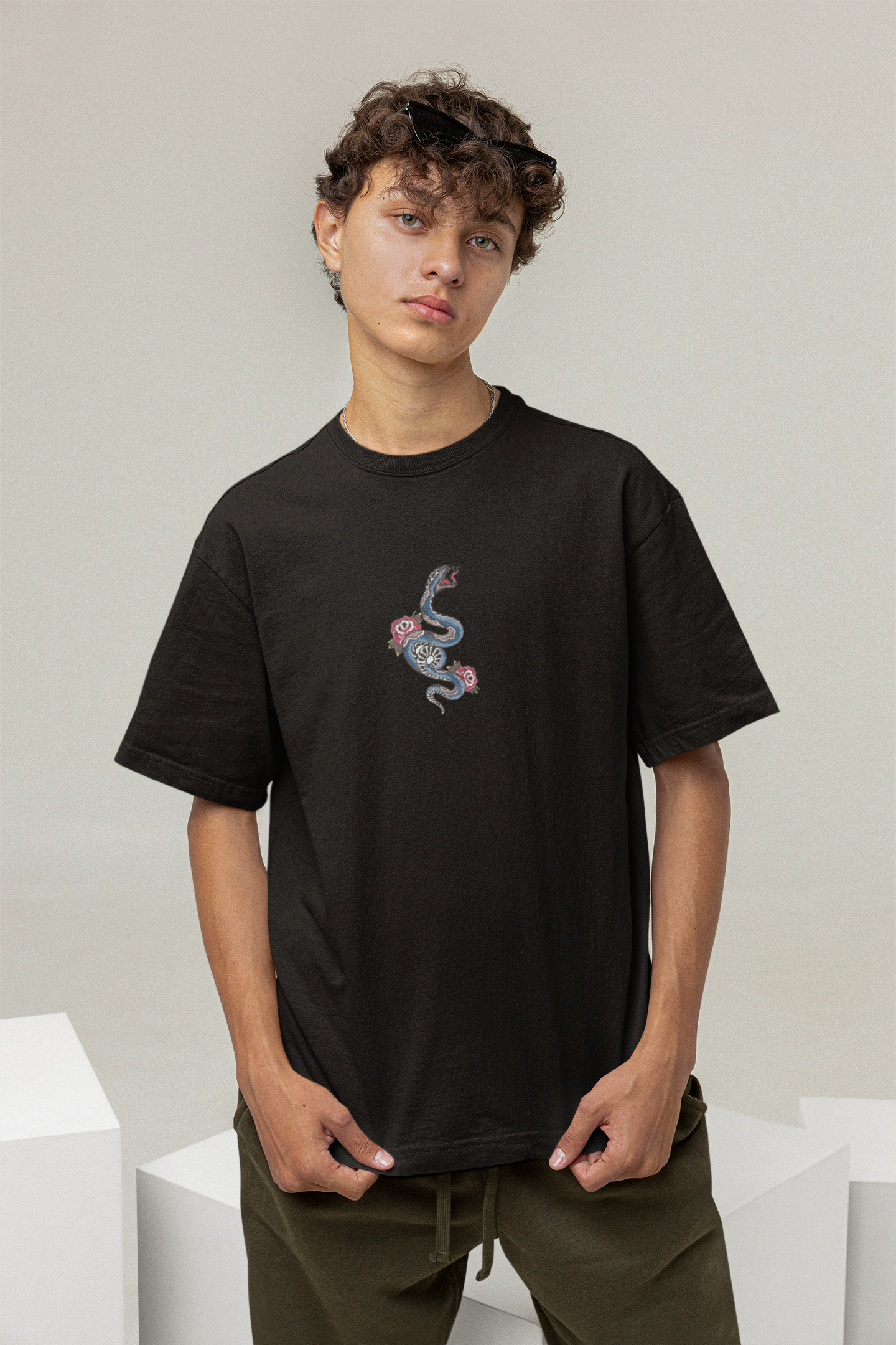 Coiled Serpent Embroidered Unisex Oversized Classic T-Shirt
