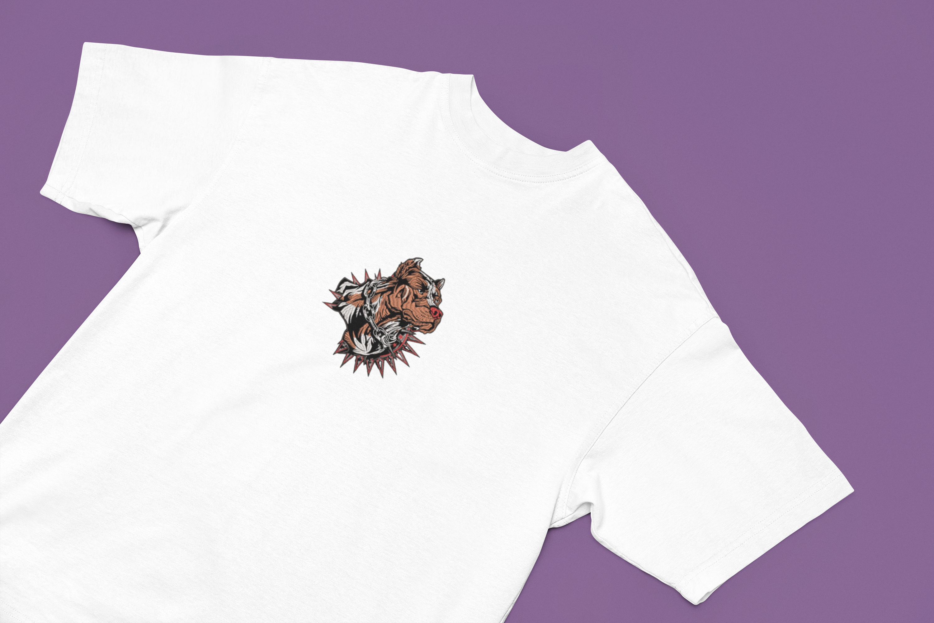 Bold, Aggressive Embroidery Design of a Pitbull Unisex Oversized Classic T-Shirt