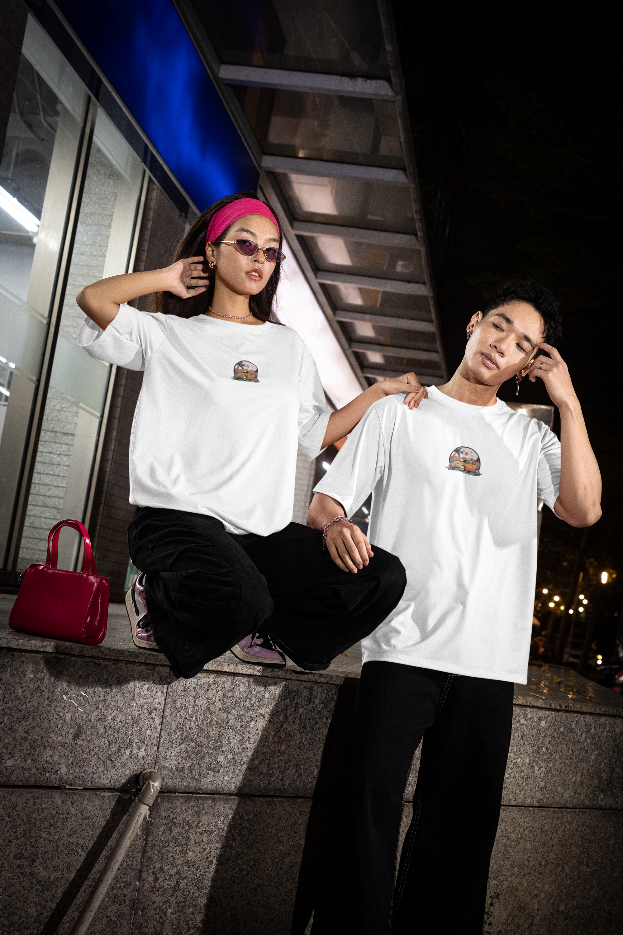 Yellow Vintage Car Embroided Unisex Oversized Classic T-Shirt