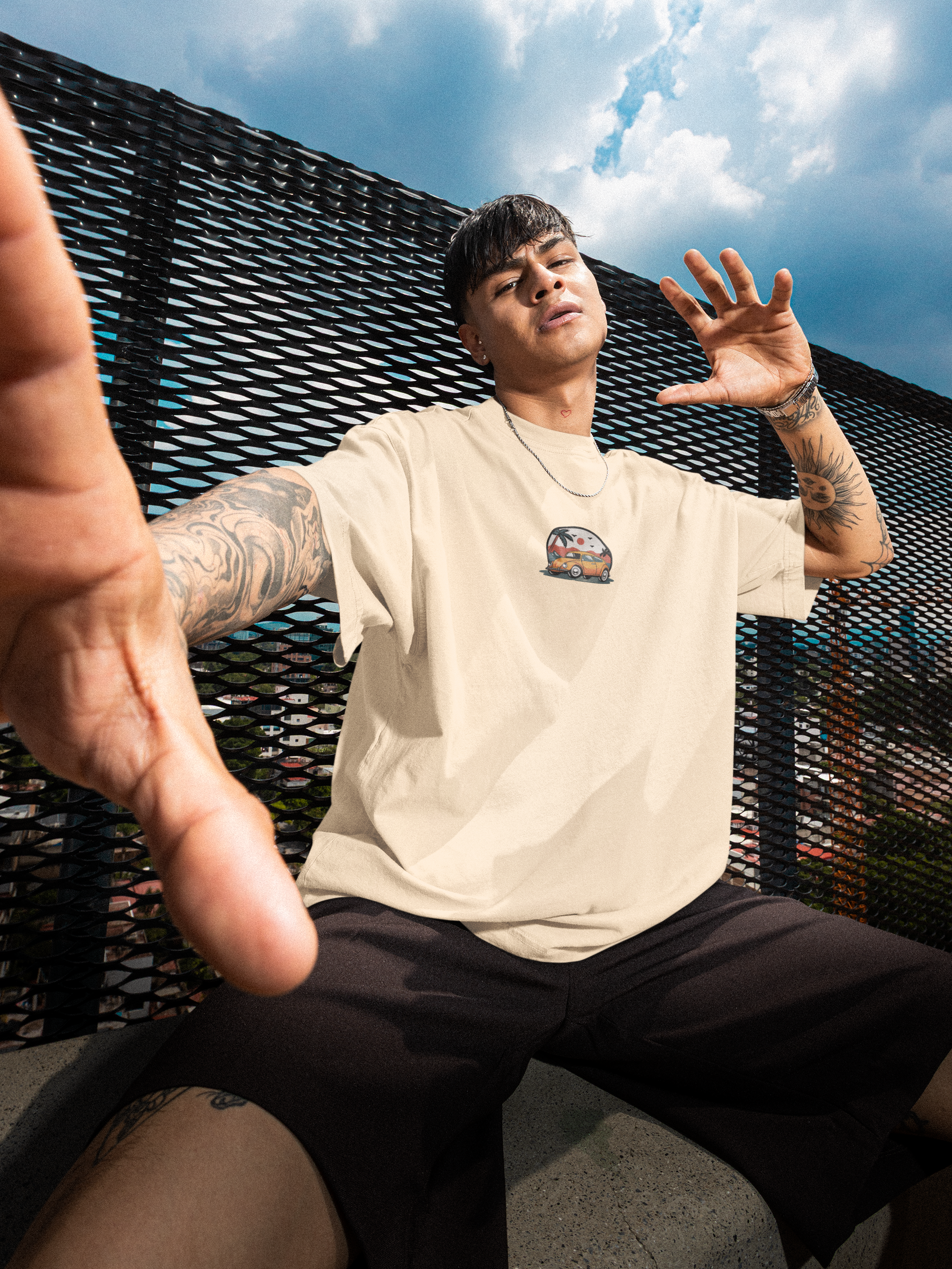 Yellow Vintage Car Embroided Unisex Oversized Classic T-Shirt