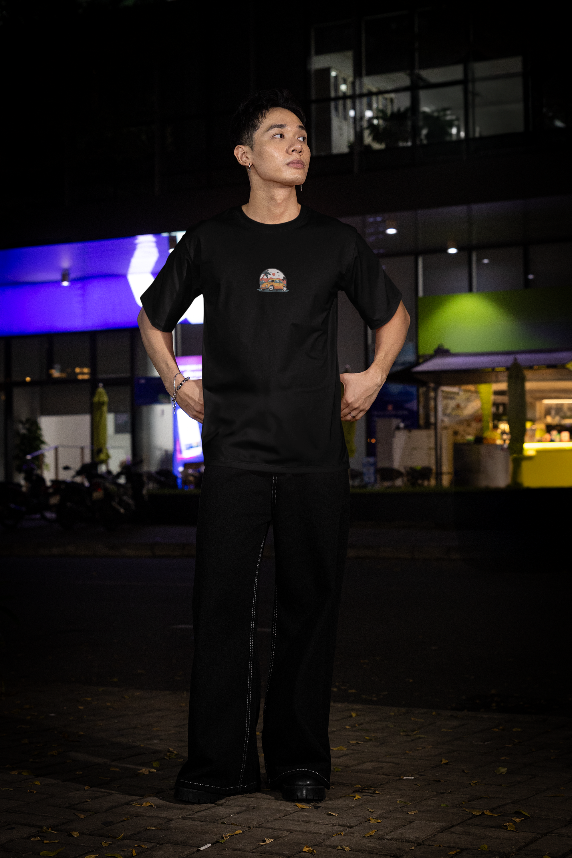 Yellow Vintage Car Embroided Unisex Oversized Classic T-Shirt