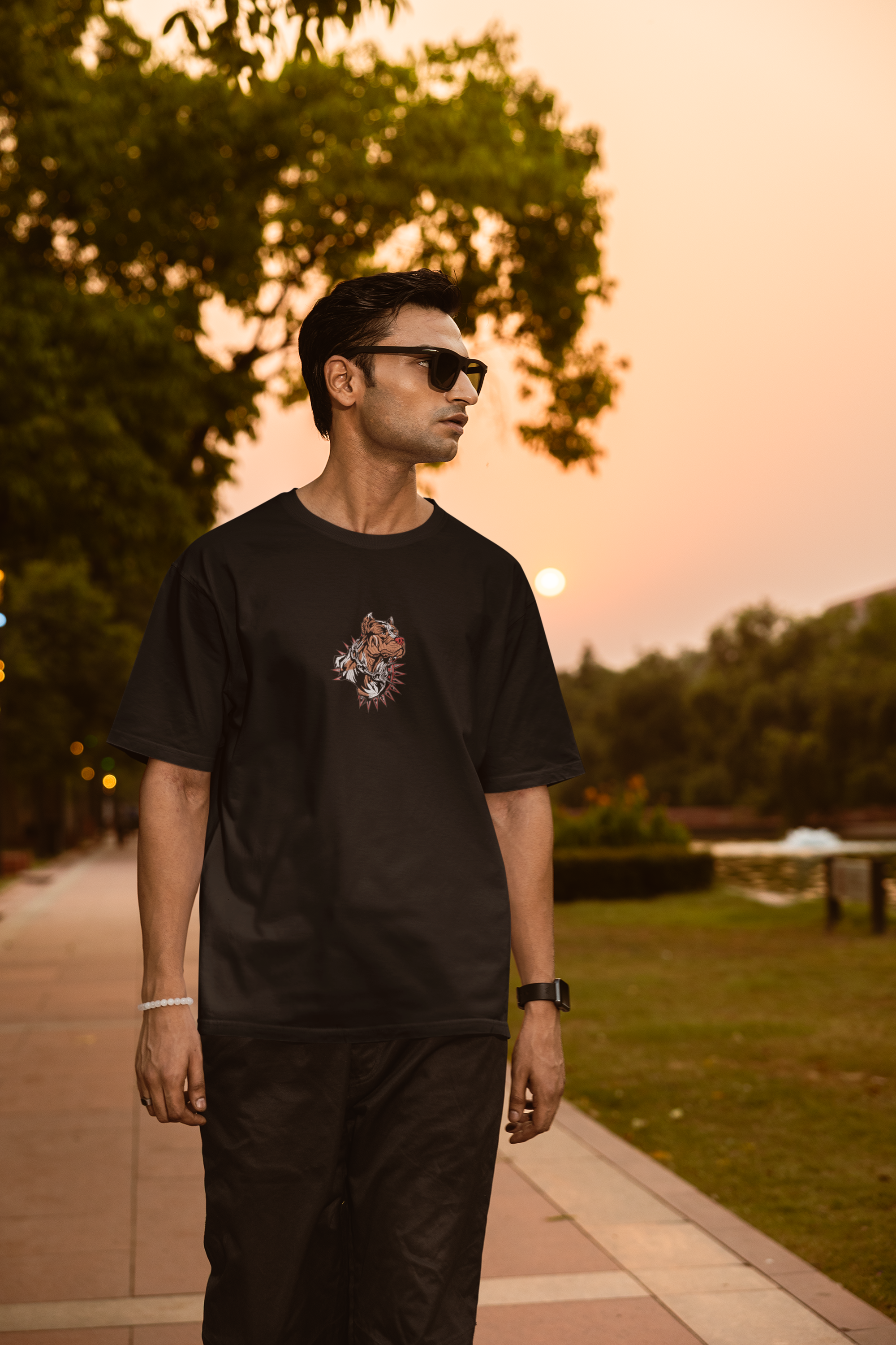 Bold, Aggressive Embroidery Design of a Pitbull Unisex Oversized Classic T-Shirt